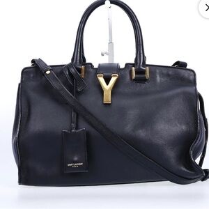 Saint Laurent Black Calfskin Cabas Chic with Gold Accents